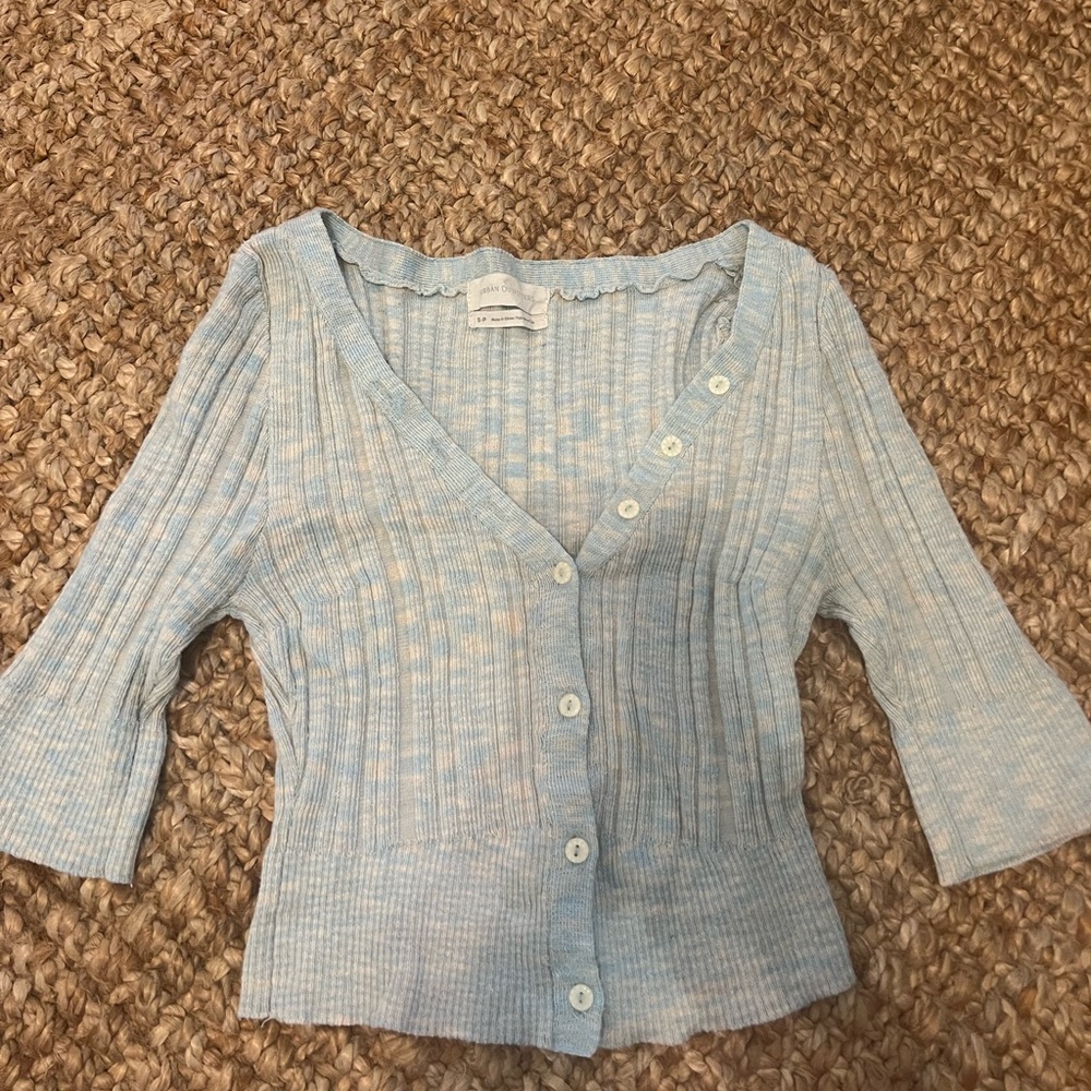 Urban Outfitters Blue cream swirl button up long sleeve crop top Small stretchy